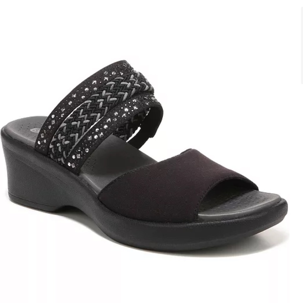 NEW BZEES Fireworks Woven Black Washable Slide Comfort Sandals Size 6